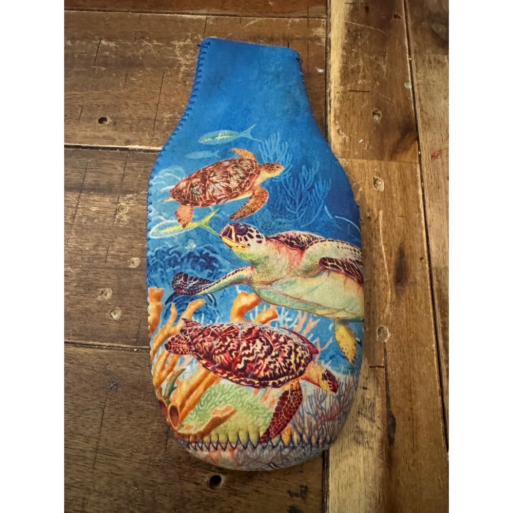 Guy Harvey Sea Turtle Neoprene Zippered Bottle Insulator Blue Ocean Scene